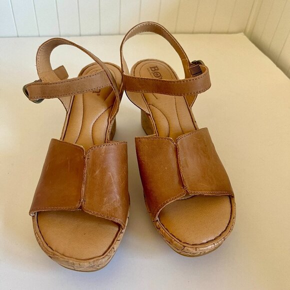 Born Agnio Tan Open Toe Wedge Sandals Size 7 - Picture 2 of 6